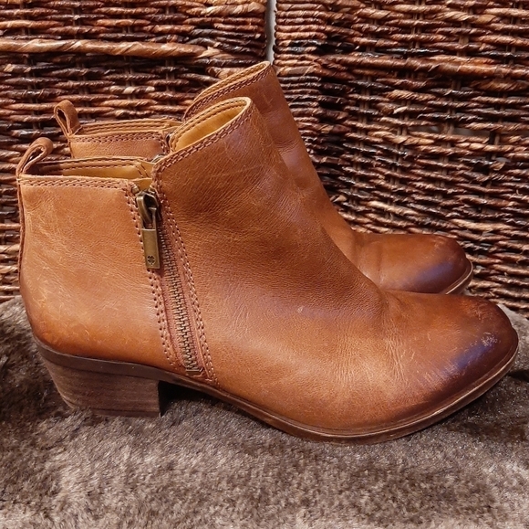 Lucky Brand Basel Leather Ankle Booties Toffee Brown Women's 6M Zippers Boots - Picture 1 of 12